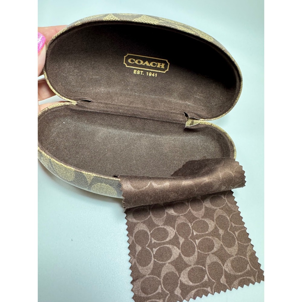 Coach Signature Monogram Hard Shell Sunglasses Eyeglasses Case with Cloth Brown